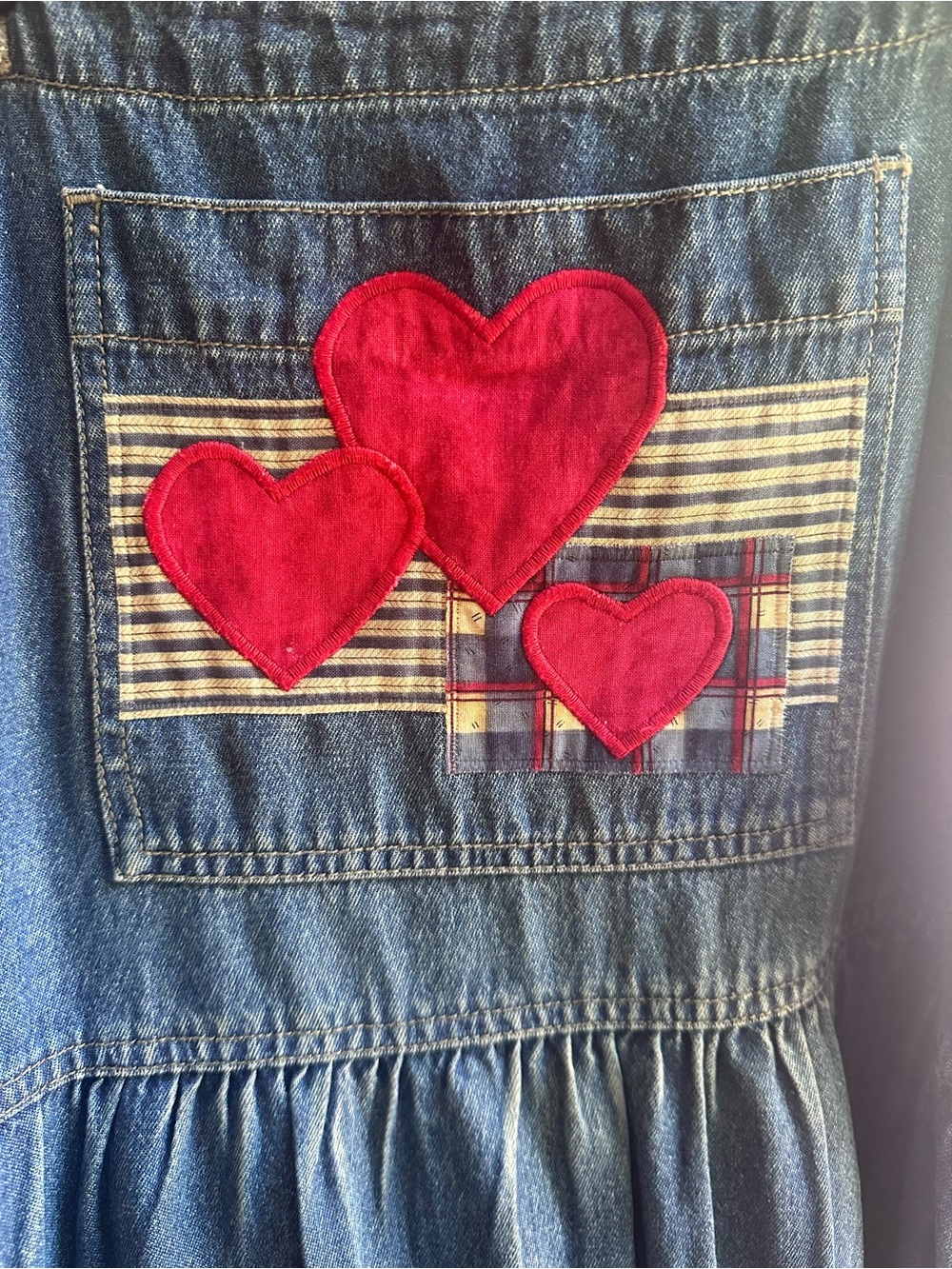 Cute VTG  Jumper Dress Hearts Pockets Haiks Tag M 100% Cotton Adjustable Y2K